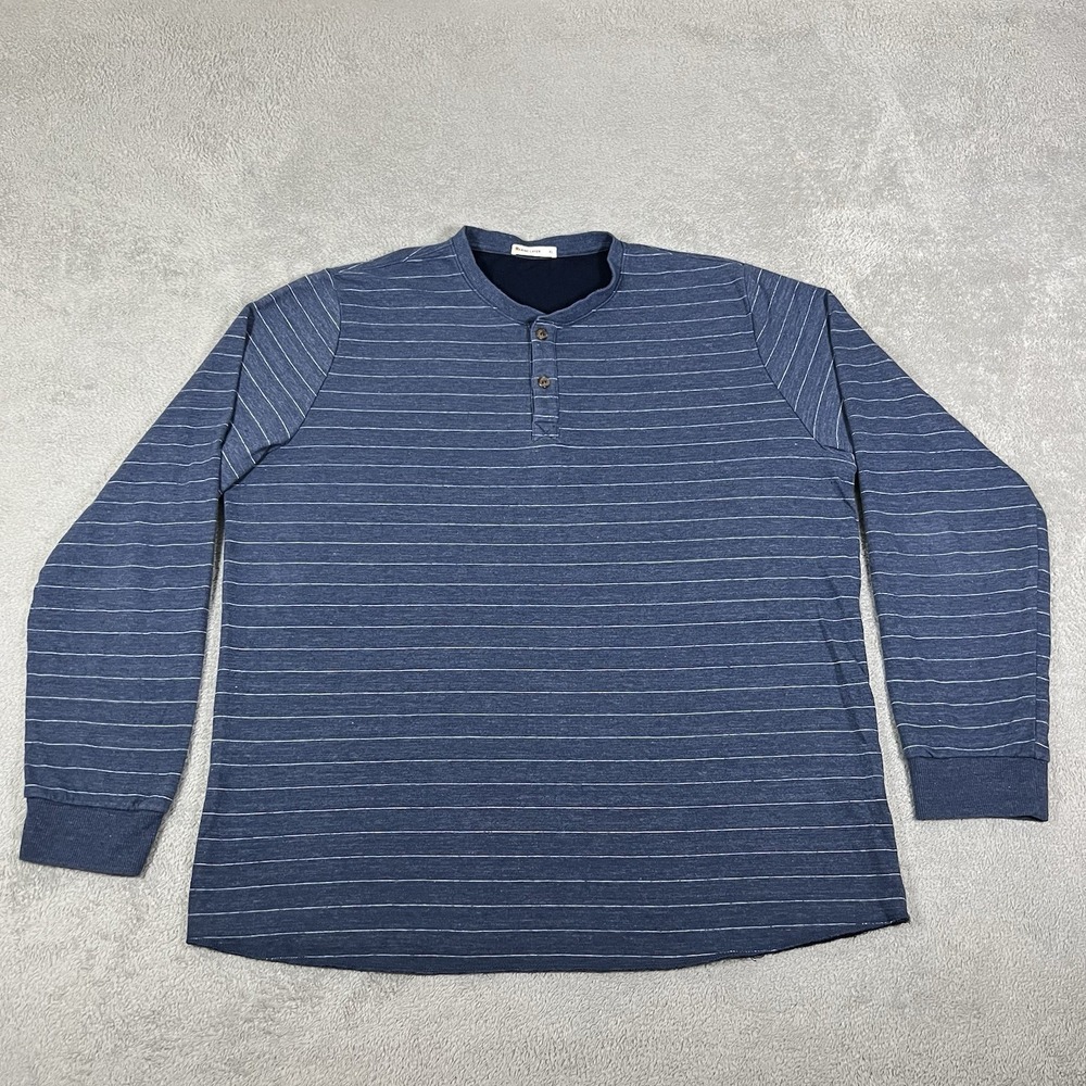 Marine Layer Henley Shirt Mens XL Blue Striped Long Sleeve Casual Rayon Blend